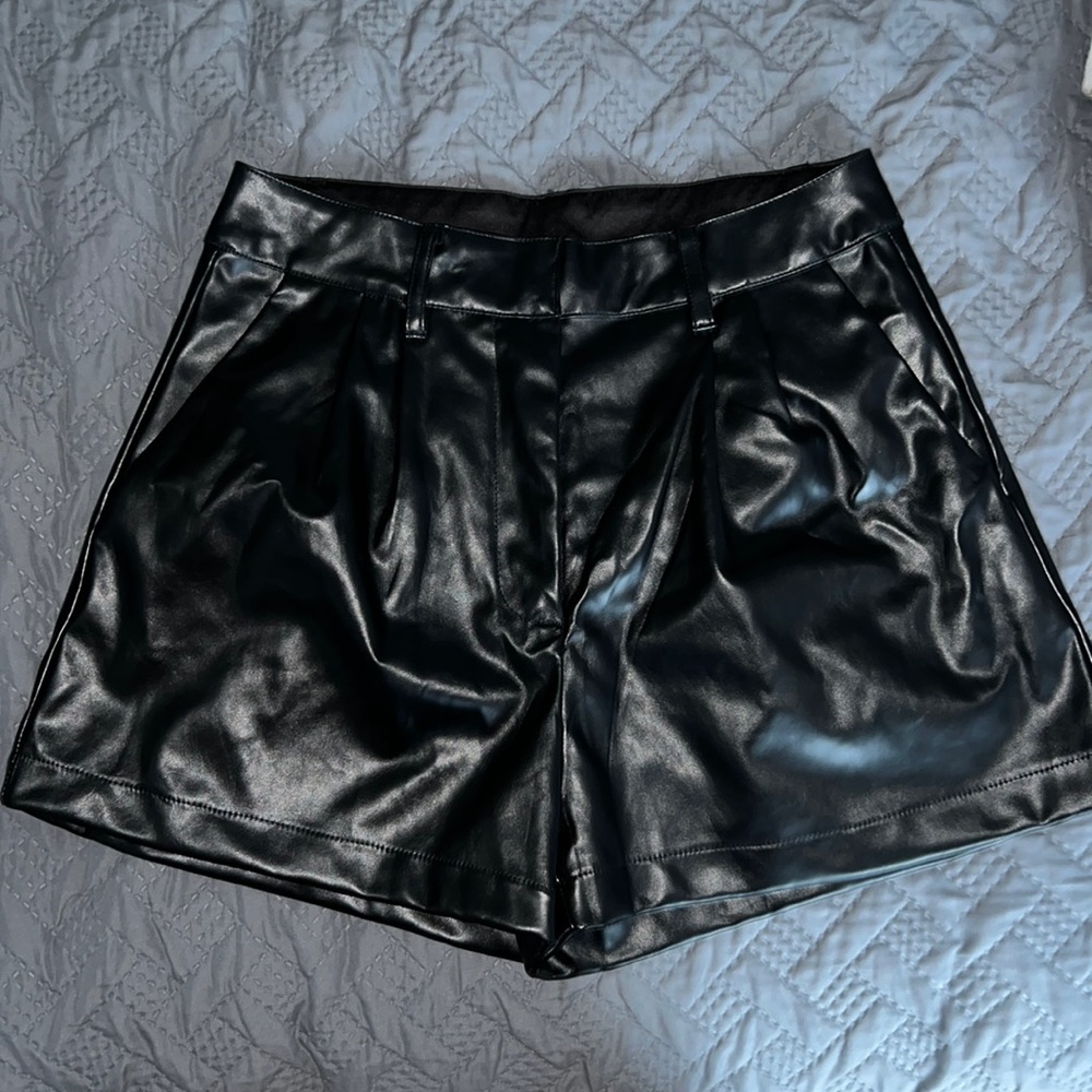 Black leather shorts
